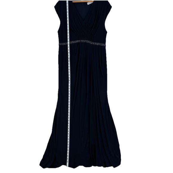 Ieena Mac Duggal Blue Faux Wrap V Neck Cap Sleeve Beaded Gown Size 14 Read - Picture 6 of 14